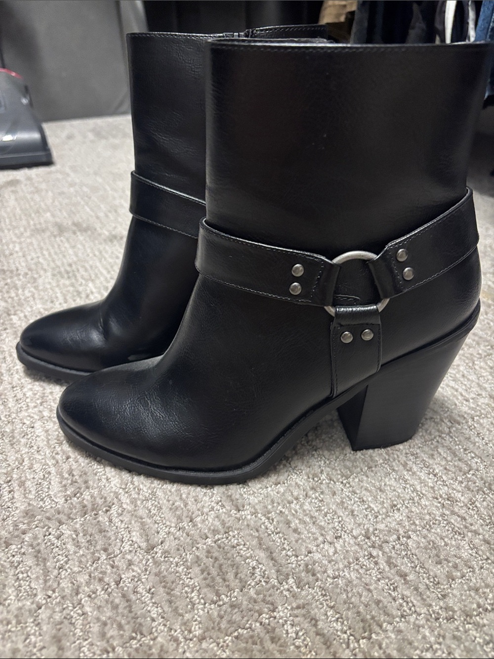 Esprit Black faux Leather Ankle Boots with Buckle Detail. Size 8.5